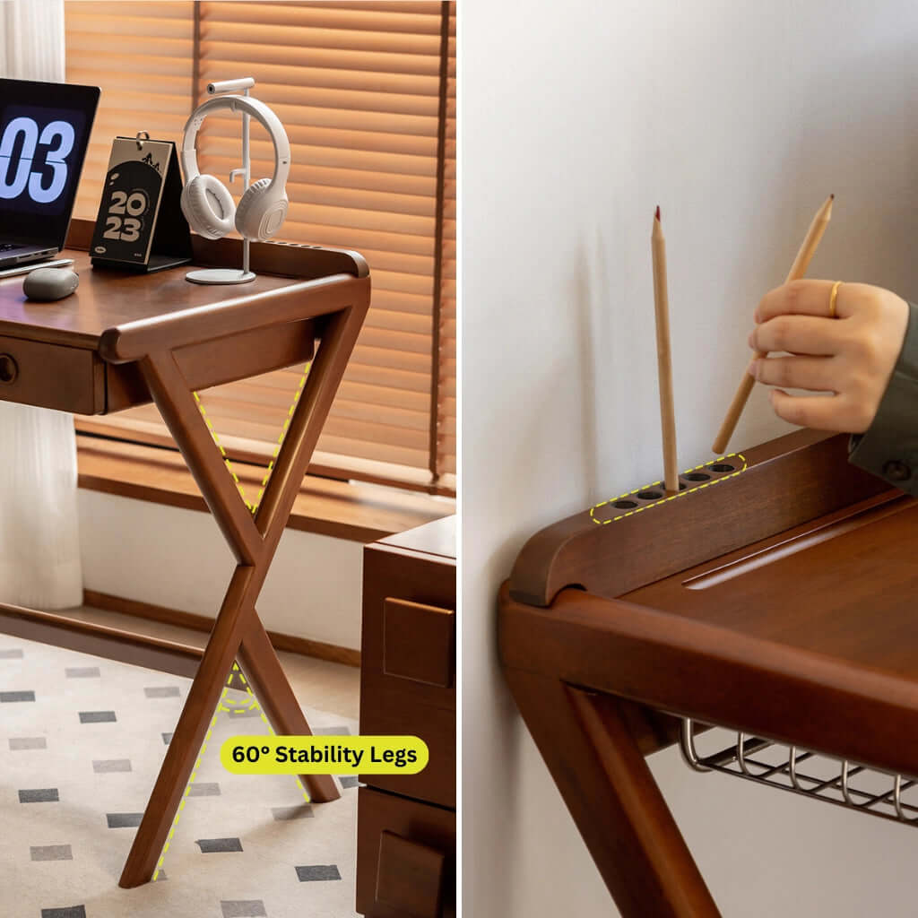 Mid-century Modern Solid Wood Desk With X-Shaped Base