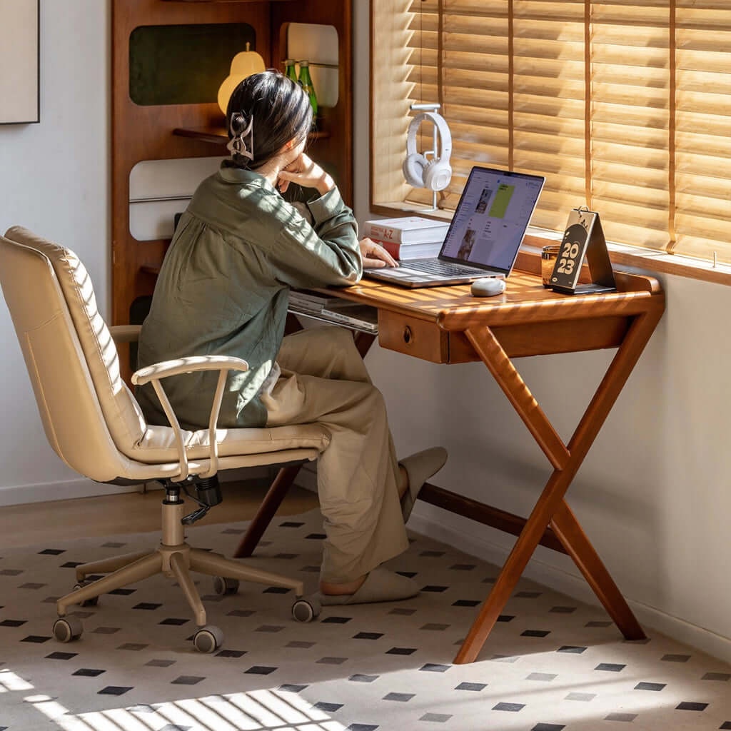 Mid-century Modern Solid Wood Desk With X-Shaped Base