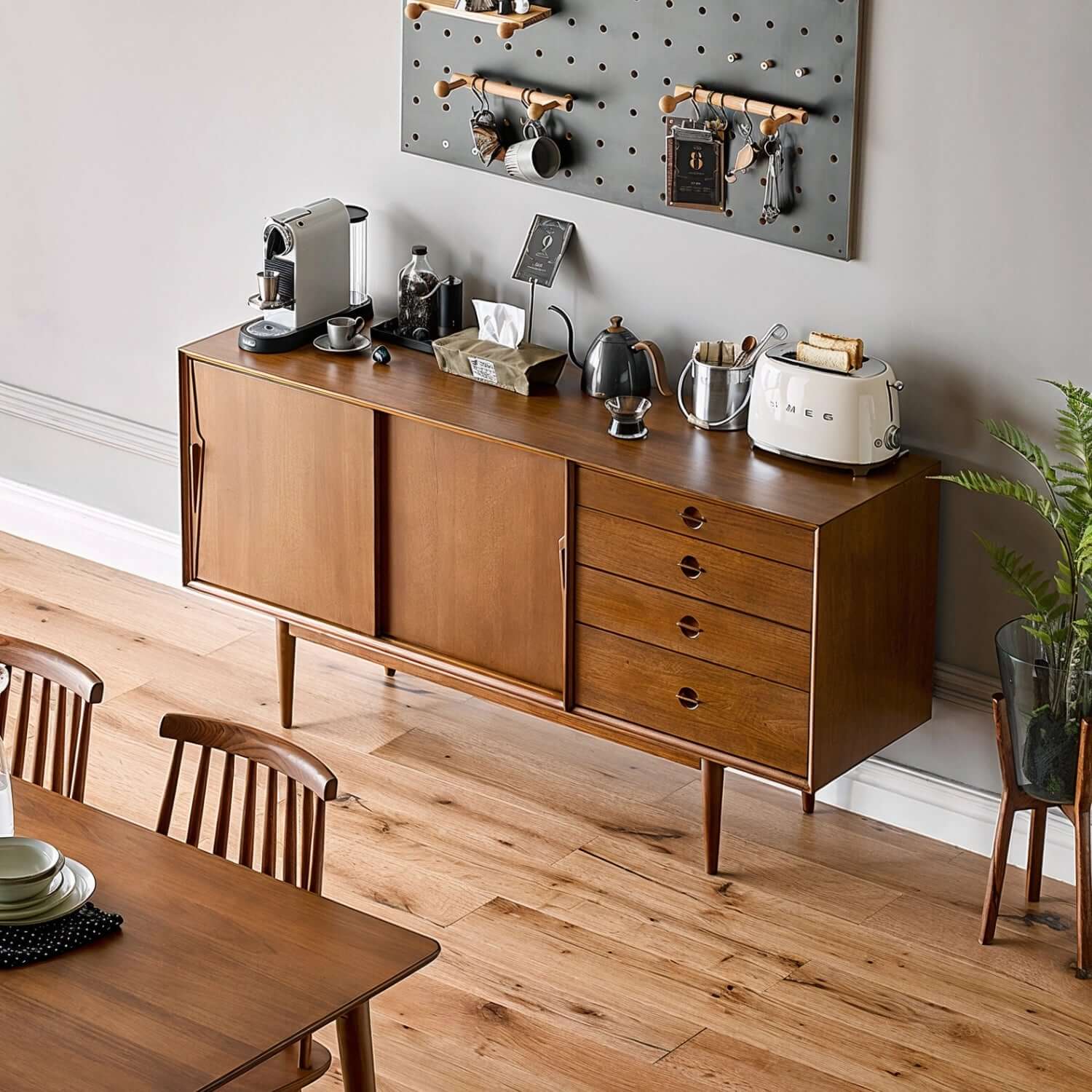 Mid-Century Modern Storage Cabinet with Sliding Doors