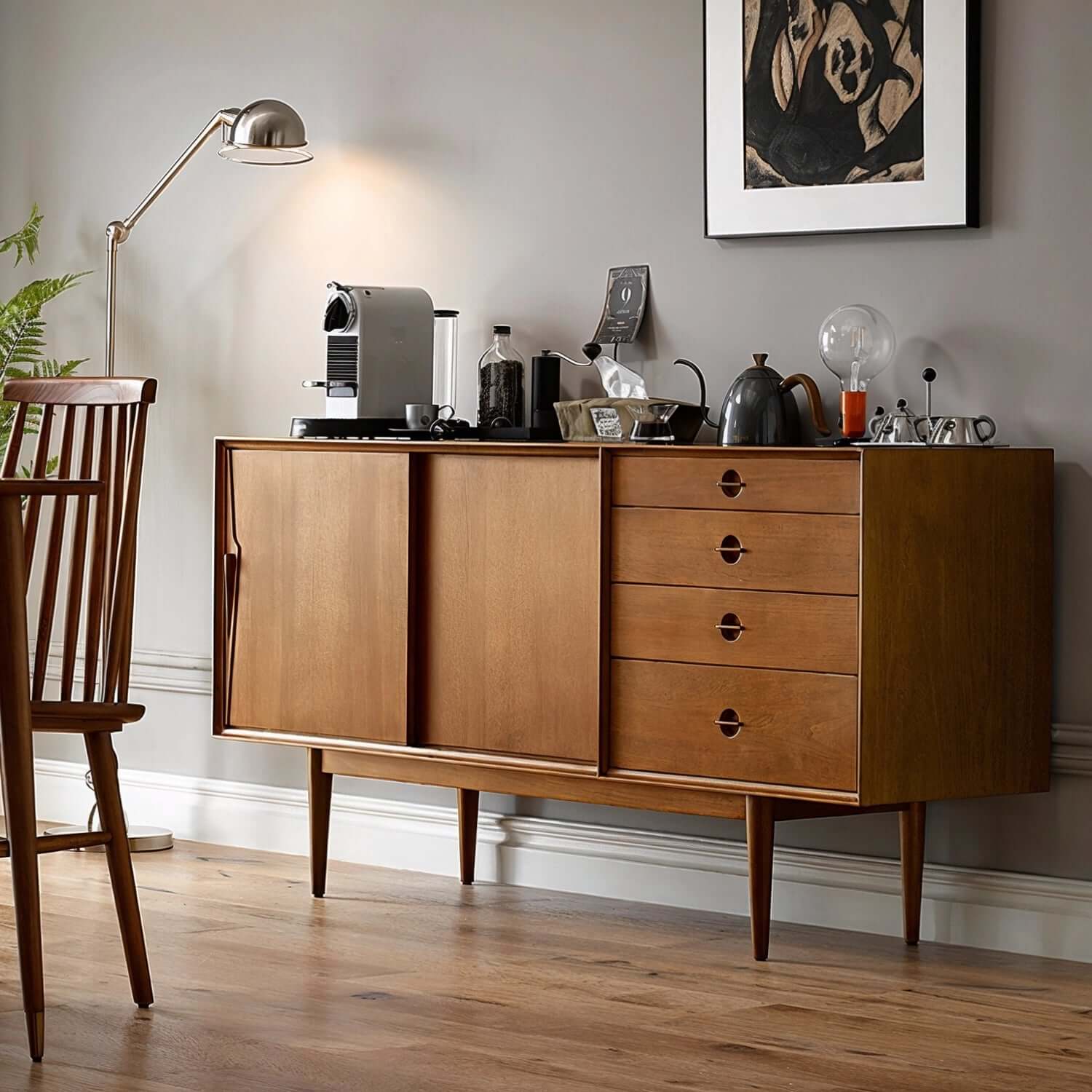 Mid-Century Modern Storage Cabinet with Sliding Doors