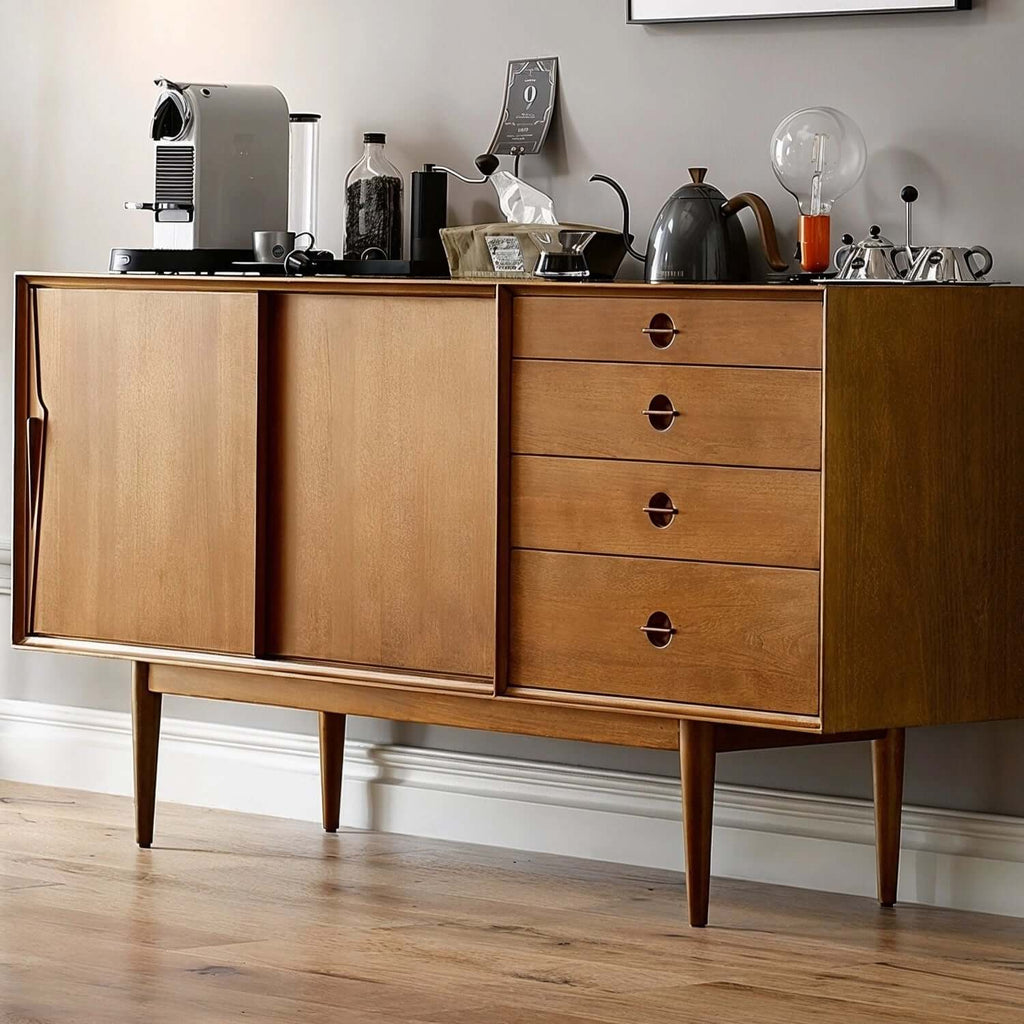 Mid-Century Modern Storage Cabinet with Sliding Doors