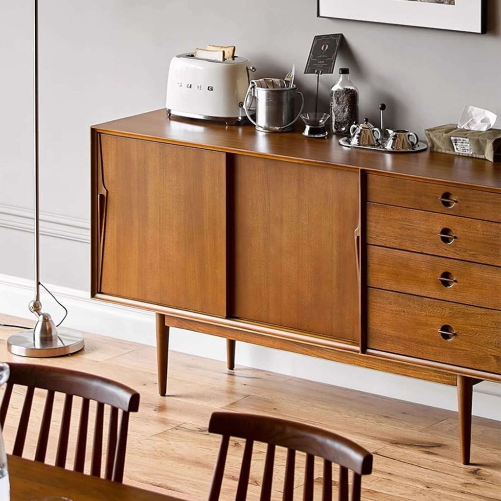 Mid-Century Modern Storage Cabinet with Sliding Doors