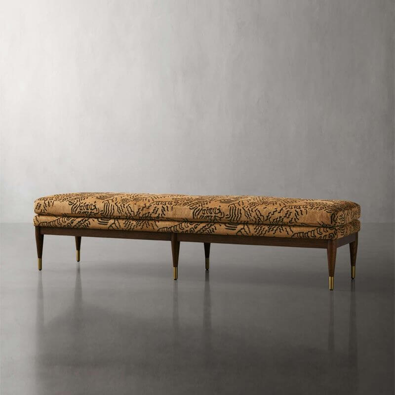 Mid-Century Modern Upholstered Bench with Tapered Brass-Tipped Legs Secondary image