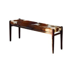 Mid-Century Modern Upholstered Entryway Bench in Natural Cowhide
