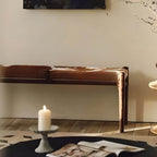 Mid-Century Modern Upholstered Entryway Bench in Natural Cowhide