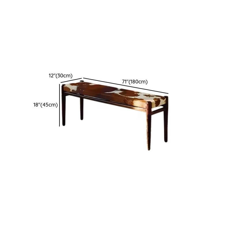 Mid-Century Modern Upholstered Entryway Bench in Natural Cowhide Dimensions