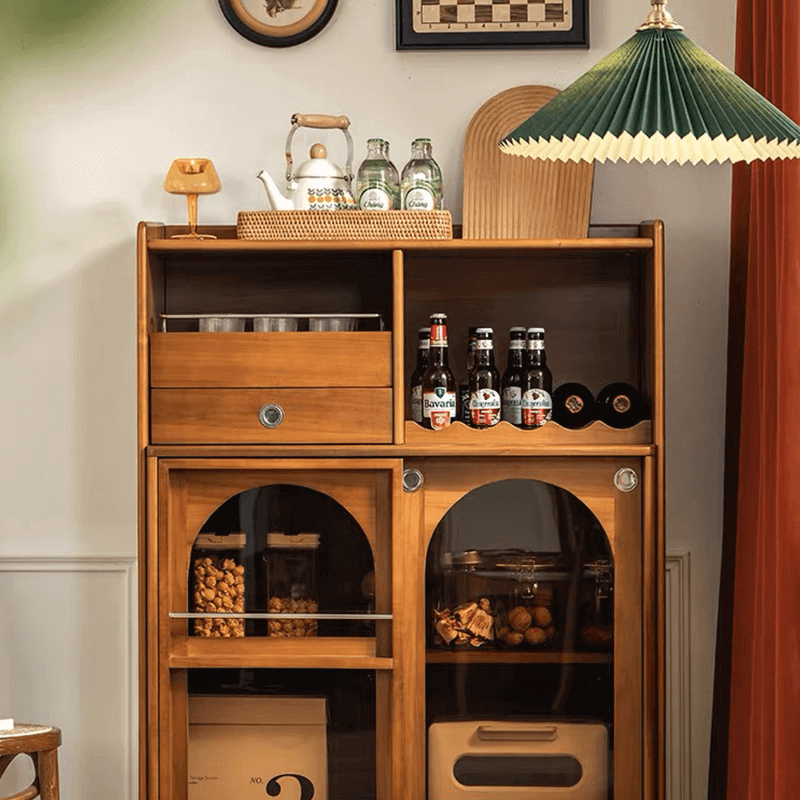 Mid Century Modern Wood Wine Bar Cabinet With Glass Doors Zweitbild