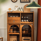 Mid Century Modern Wood Wine Bar Cabinet With Glass Doors