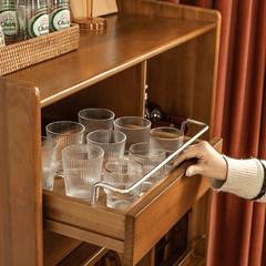 Mid Century Modern Wood Wine Bar Cabinet With Glass Doors