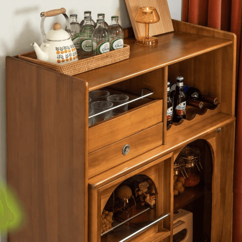 Mid Century Modern Wood Wine Bar Cabinet With Glass Doors