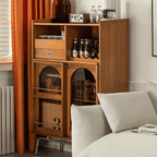 Mid Century Modern Wood Wine Bar Cabinet With Glass Doors