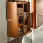 Mid Century Modern Wood Wine Bar Cabinet With Glass Doors