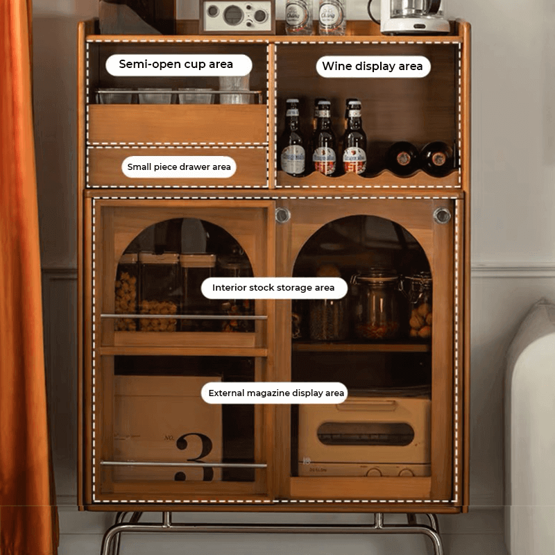 Mid Century Modern Wood Wine Bar Cabinet With Glass Doors