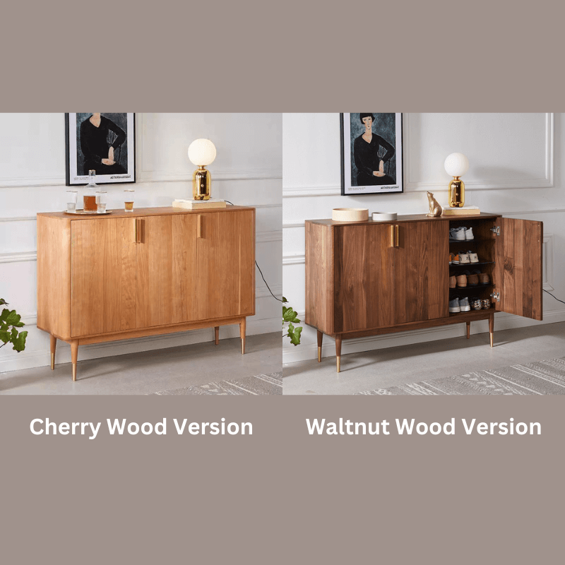 Mid-Century Modern Wooden Shoe Cabinet With 3 Doors