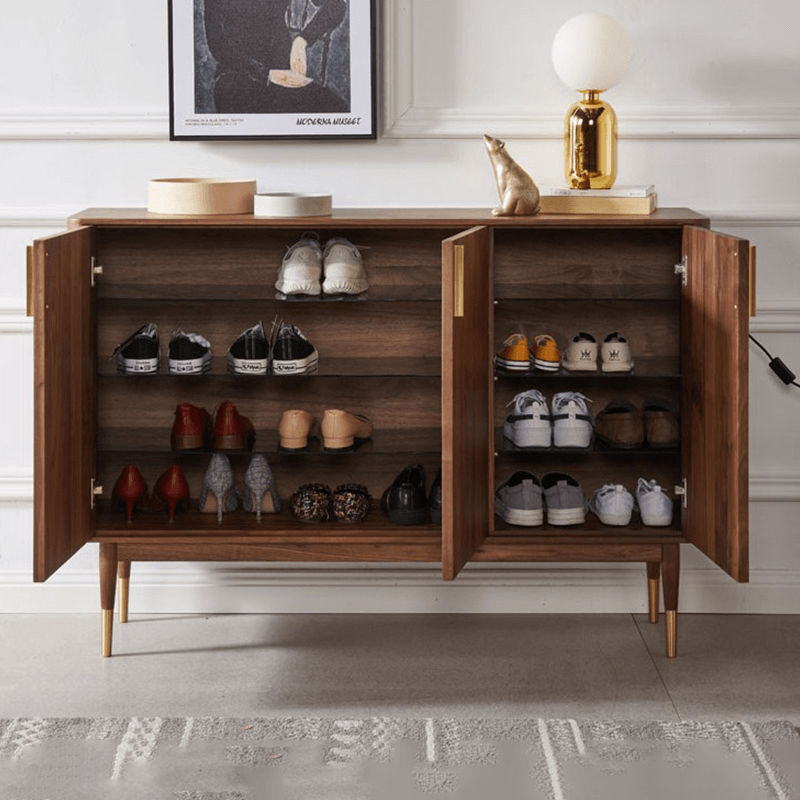 Mid-Century Modern Wooden Shoe Cabinet With 3 Doors