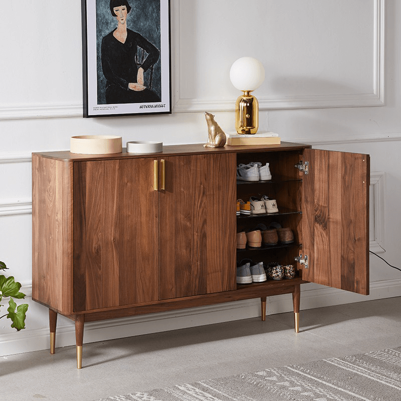 Mid-Century Modern Wooden Shoe Cabinet With 3 Doors Main Product Image Main image