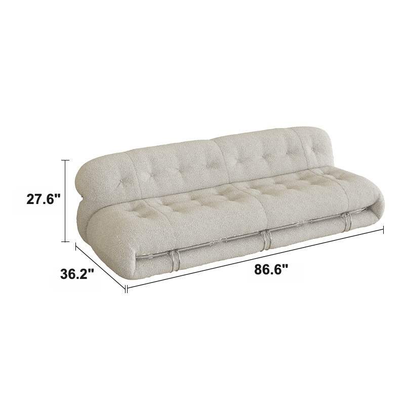 Mid-Century Soriana Lounge Sofa with Bouclé Upholstery and Steel Accents Dimensions
