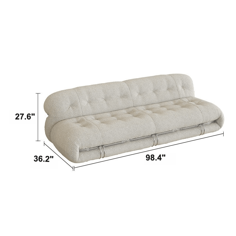 Mid-Century Soriana Lounge Sofa with Bouclé Upholstery and Steel Accents Dimensions