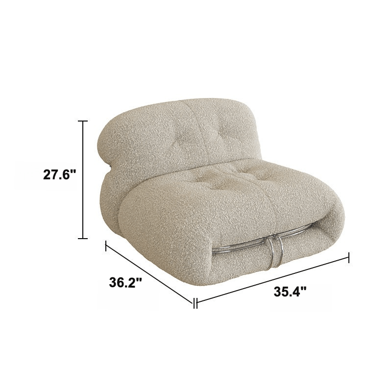 Mid-Century Soriana Lounge Sofa with Bouclé Upholstery and Steel Accents Dimensions