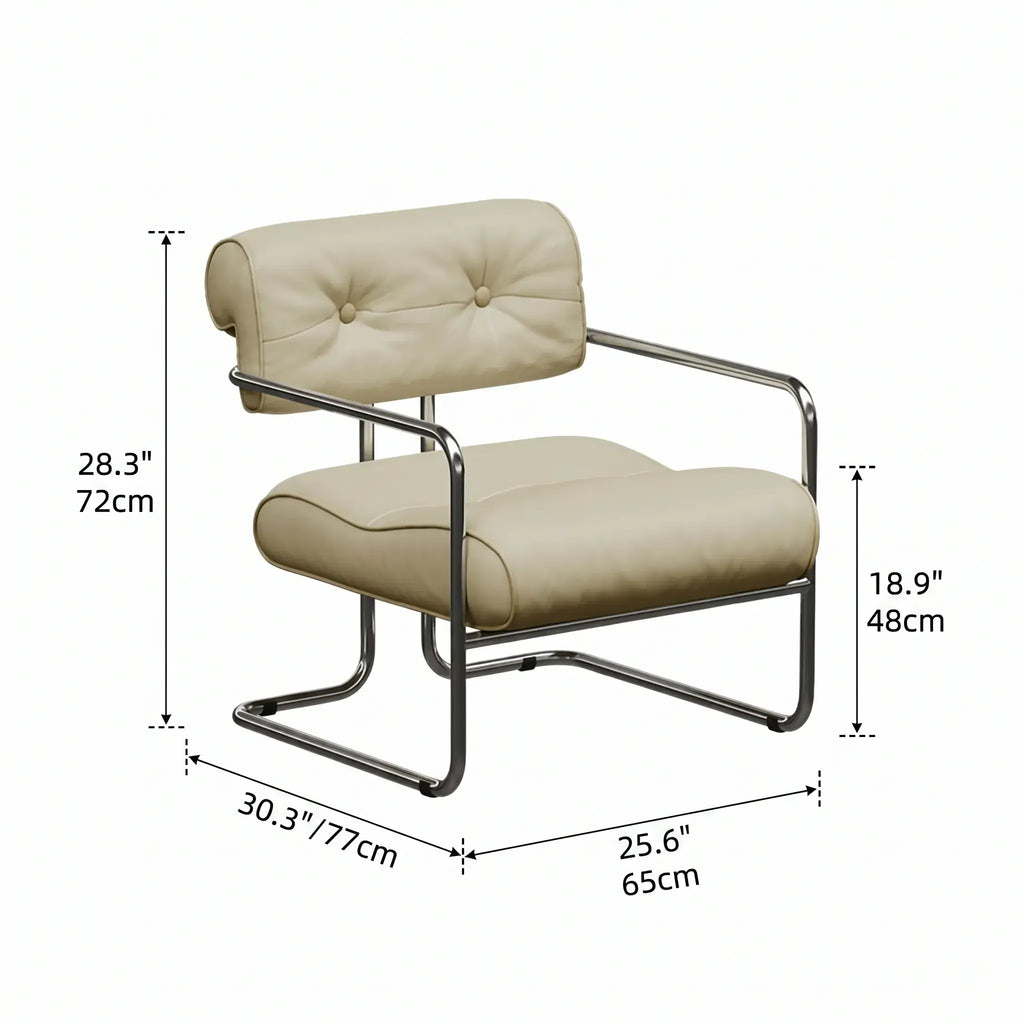 Mid-Century Stainless Steel Armchair with Nappa Leather and Button-Tufted Back