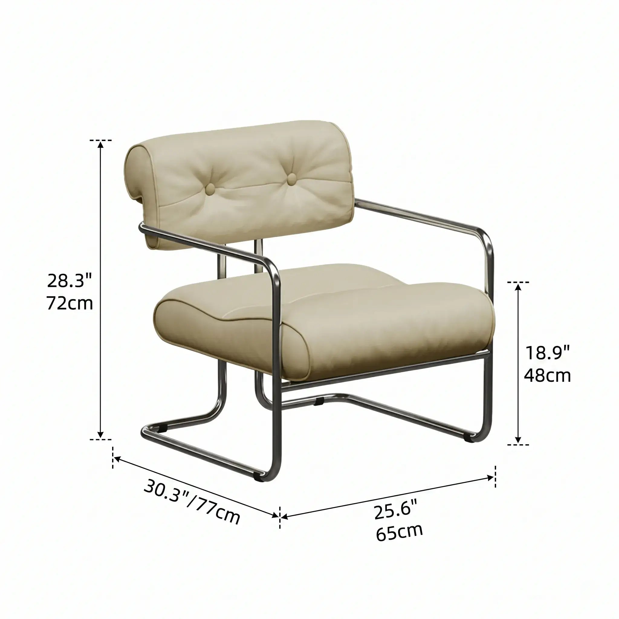 Mid-Century Stainless Steel Armchair with Nappa Leather and Button-Tufted Back