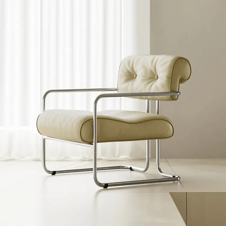 Mid-Century Stainless Steel Armchair with Nappa Leather and Button-Tufted Back