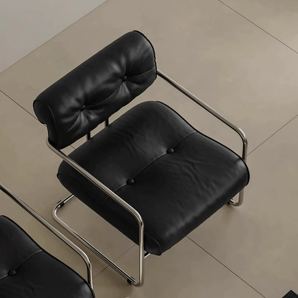 Mid-Century Stainless Steel Armchair with Nappa Leather and Button-Tufted Back
