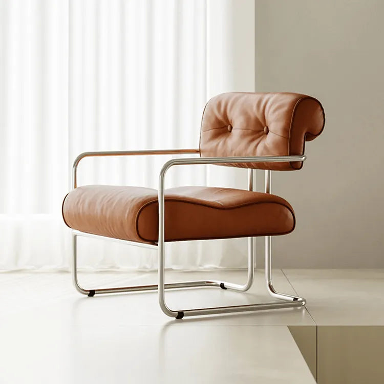 Mid-Century Stainless Steel Armchair with Nappa Leather and Button-Tufted Back