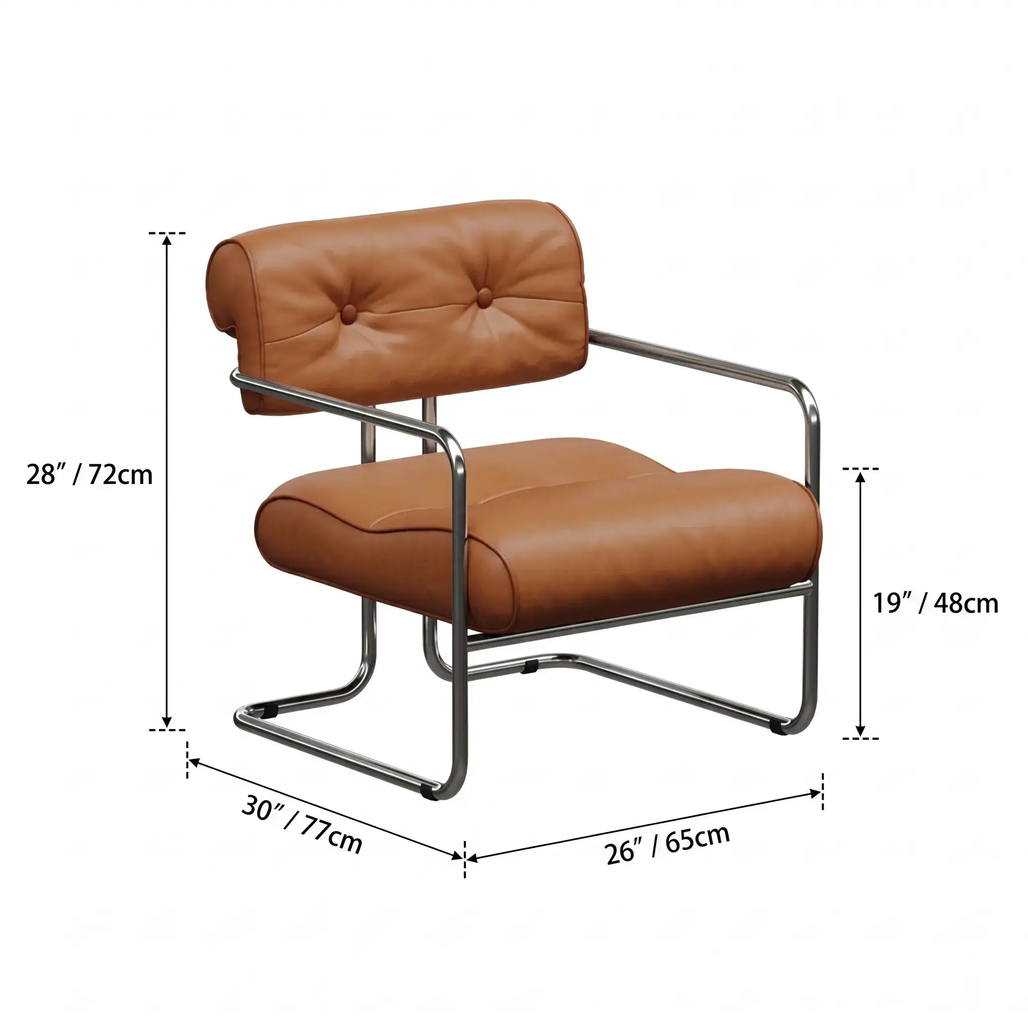 Mid-Century Stainless Steel Armchair with Nappa Leather and Button-Tufted Back