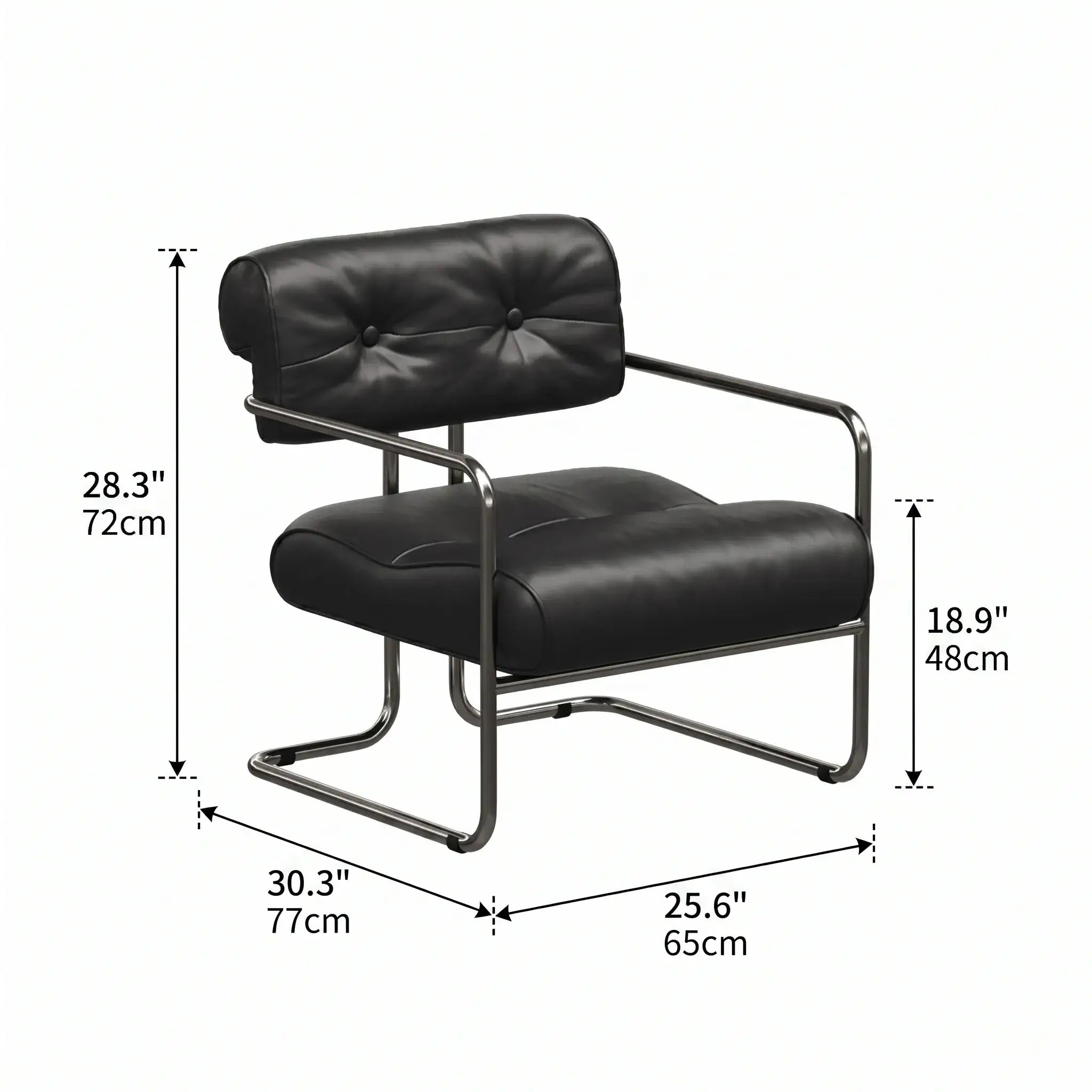 Mid-Century Stainless Steel Armchair with Nappa Leather and Button-Tufted Back Dimensions