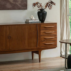 Mid-Century Teak Sideboard with Tambour Doors - 71"/86"