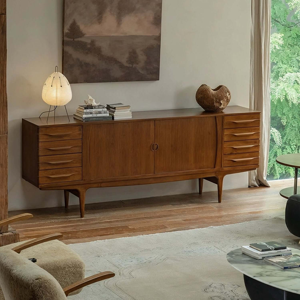 Mid-Century Teak Sideboard with Tambour Doors - 71"/86"