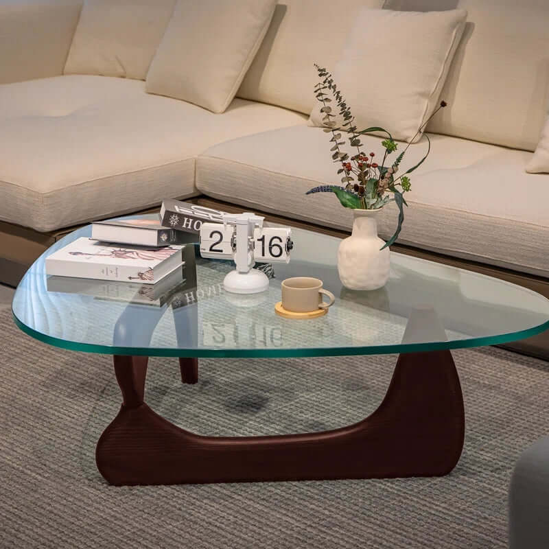 Mid-Century Triangle Glass Coffee Table, Black Finish