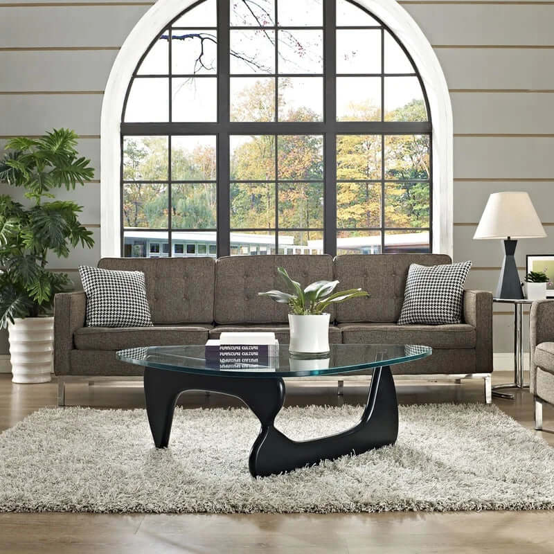 Mid-Century Triangle Glass Coffee Table, Black Finish