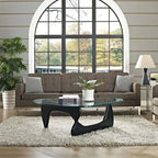 Mid-Century Triangle Glass Coffee Table, Black Finish