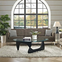 Mid-Century Triangle Glass Coffee Table, Black Finish