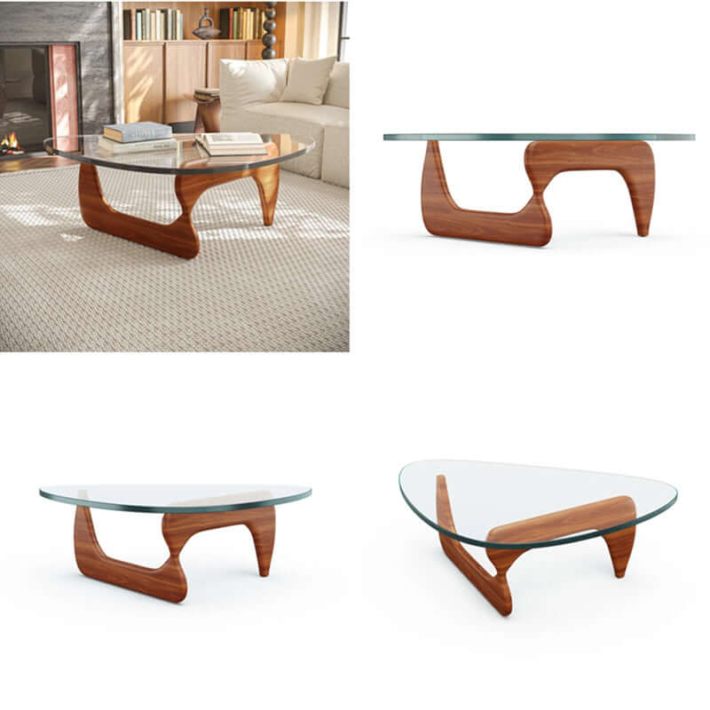 Mid-Century Triangle Glass Coffee Table, Black Finish