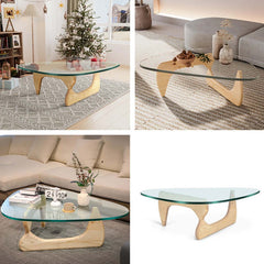 Mid-Century Triangle Glass Coffee Table, Black Finish