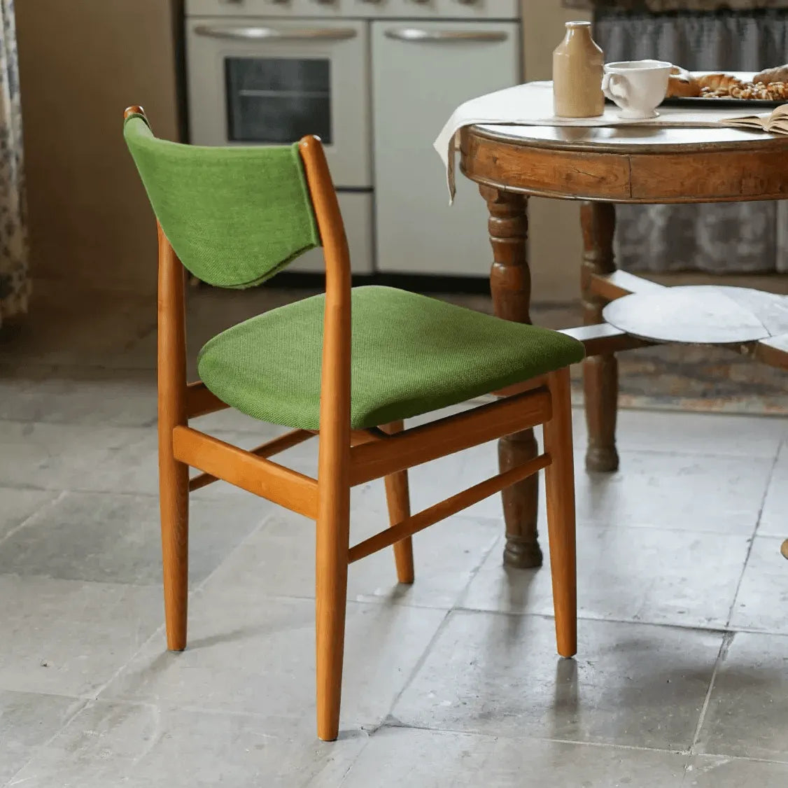 Mid-Century Vintage Dining Chair with Solid Ash Legs and Sculpted Upholstered Back