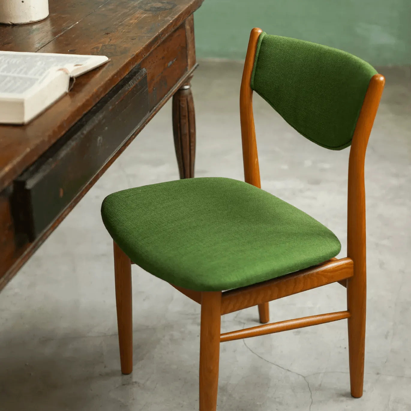 Mid-Century Vintage Dining Chair with Solid Ash Legs and Sculpted Upholstered Back