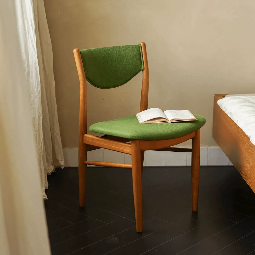Mid-Century Vintage Dining Chair with Solid Ash Legs and Sculpted Upholstered Back Main Product Image