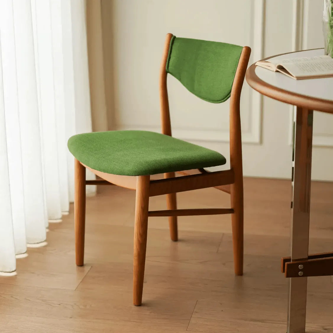 Mid-Century Vintage Dining Chair with Solid Ash Legs and Sculpted Upholstered Back