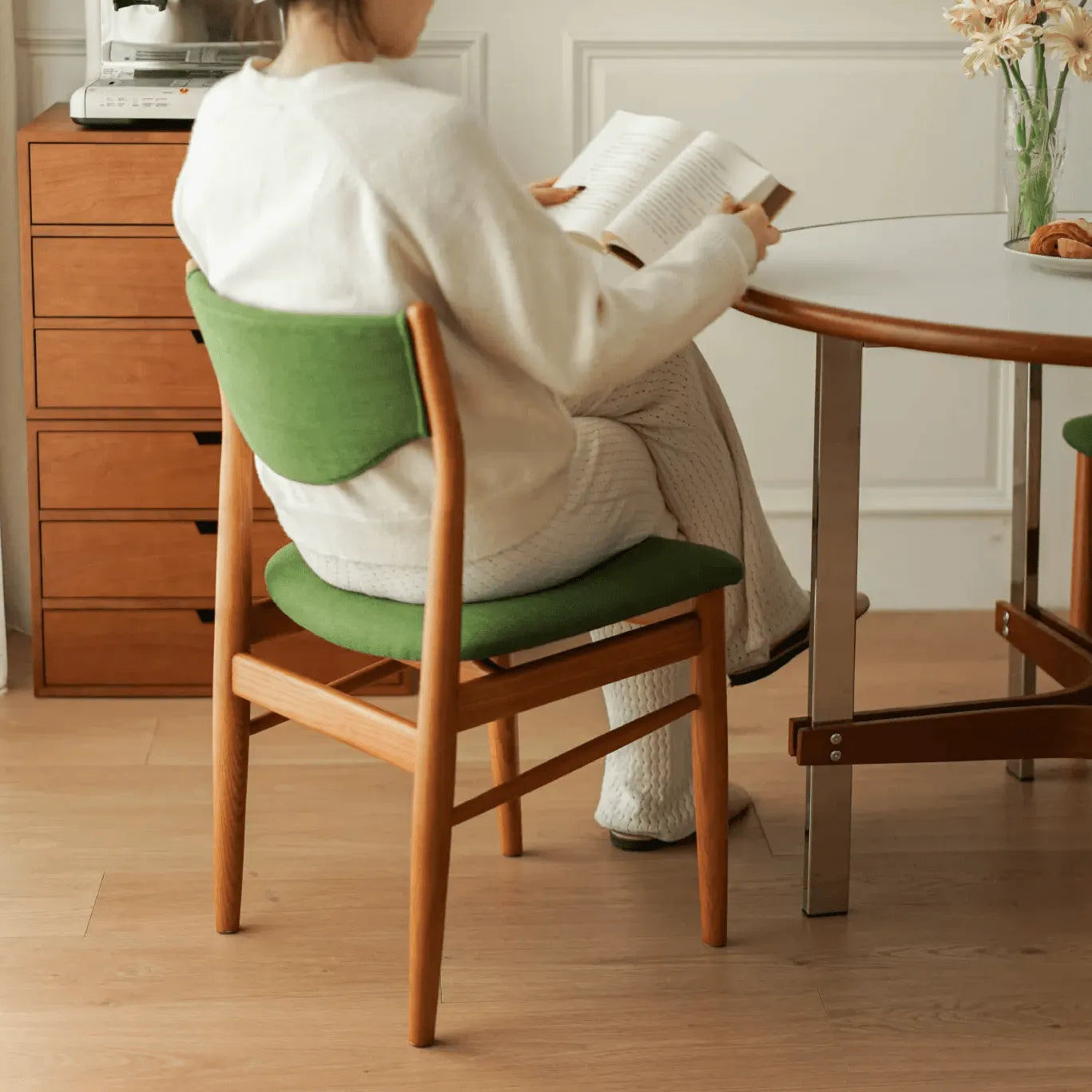 Mid-Century Vintage Dining Chair with Solid Ash Legs and Sculpted Upholstered Back