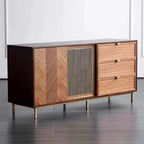 Mid-Century Walnut Sideboard with Brass Mesh Door & Drawers