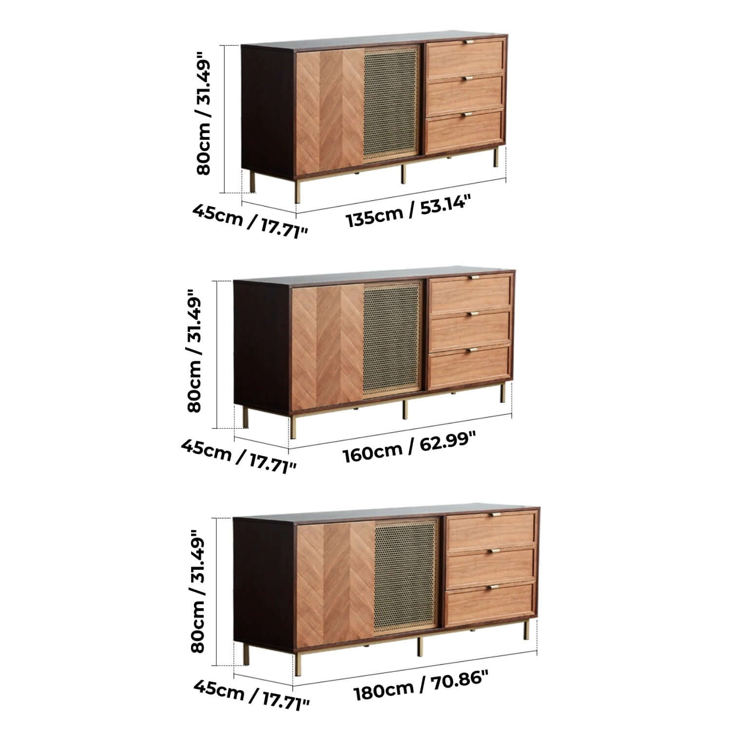 Mid-Century Walnut Sideboard with Brass Mesh Door & Drawers