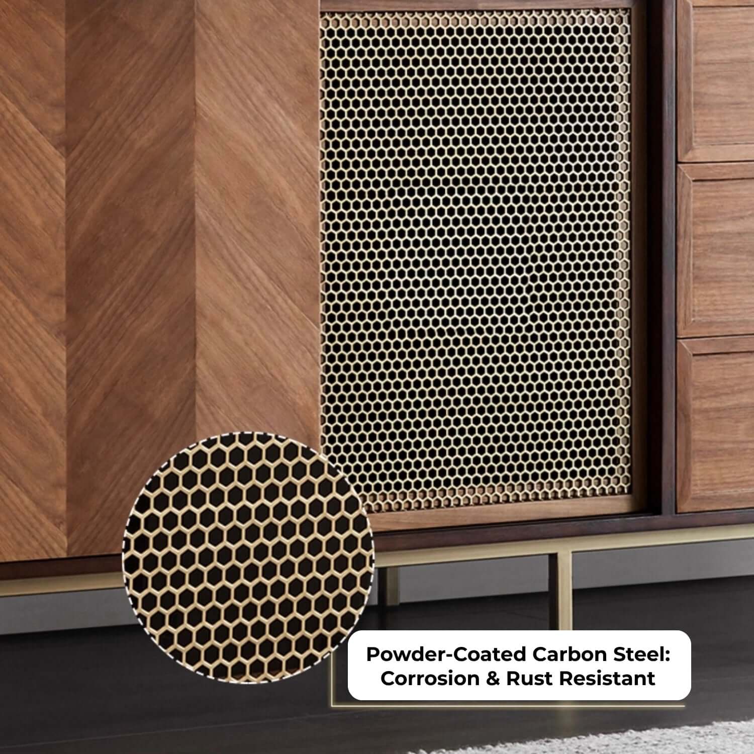 Mid-Century Walnut Sideboard with Brass Mesh Door & Drawers