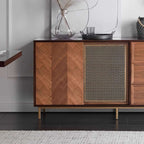 Mid-Century Walnut Sideboard with Brass Mesh Door & Drawers