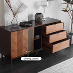 Mid-Century Walnut Sideboard with Brass Mesh Door & Drawers