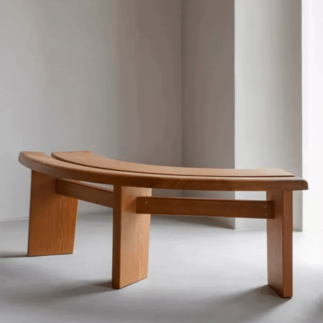 Minimalist Double-Seater Bench in Natural Teak with Organic Curves and Warm Grain