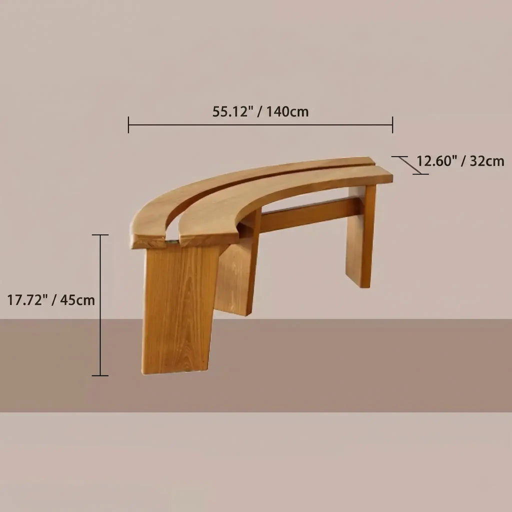 Minimalist Double-Seater Bench in Natural Teak with Organic Curves and Warm Grain Dimensions